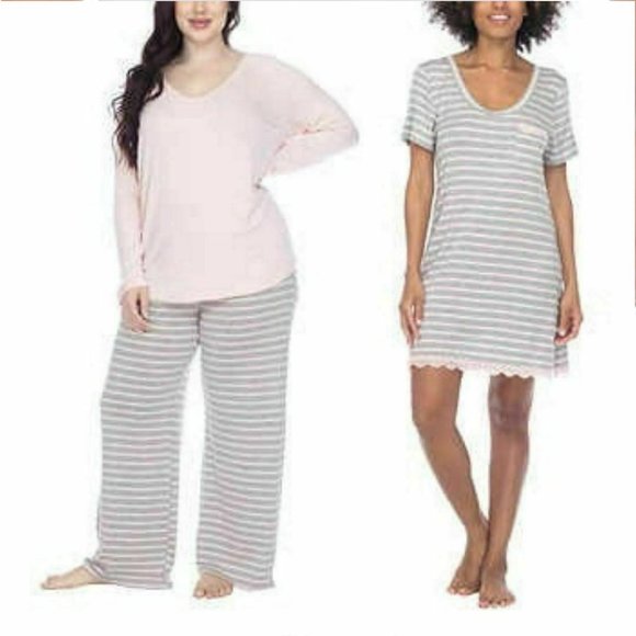 Honeydew 3-Piece Pajama Set, Pink & Gray Stripes - Picture 1 of 12